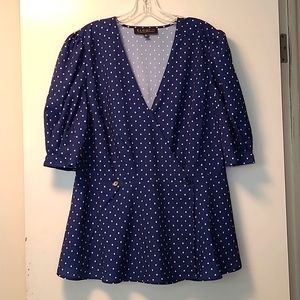 Eloquii Top Blouse Size 16 Blue Polka Dots